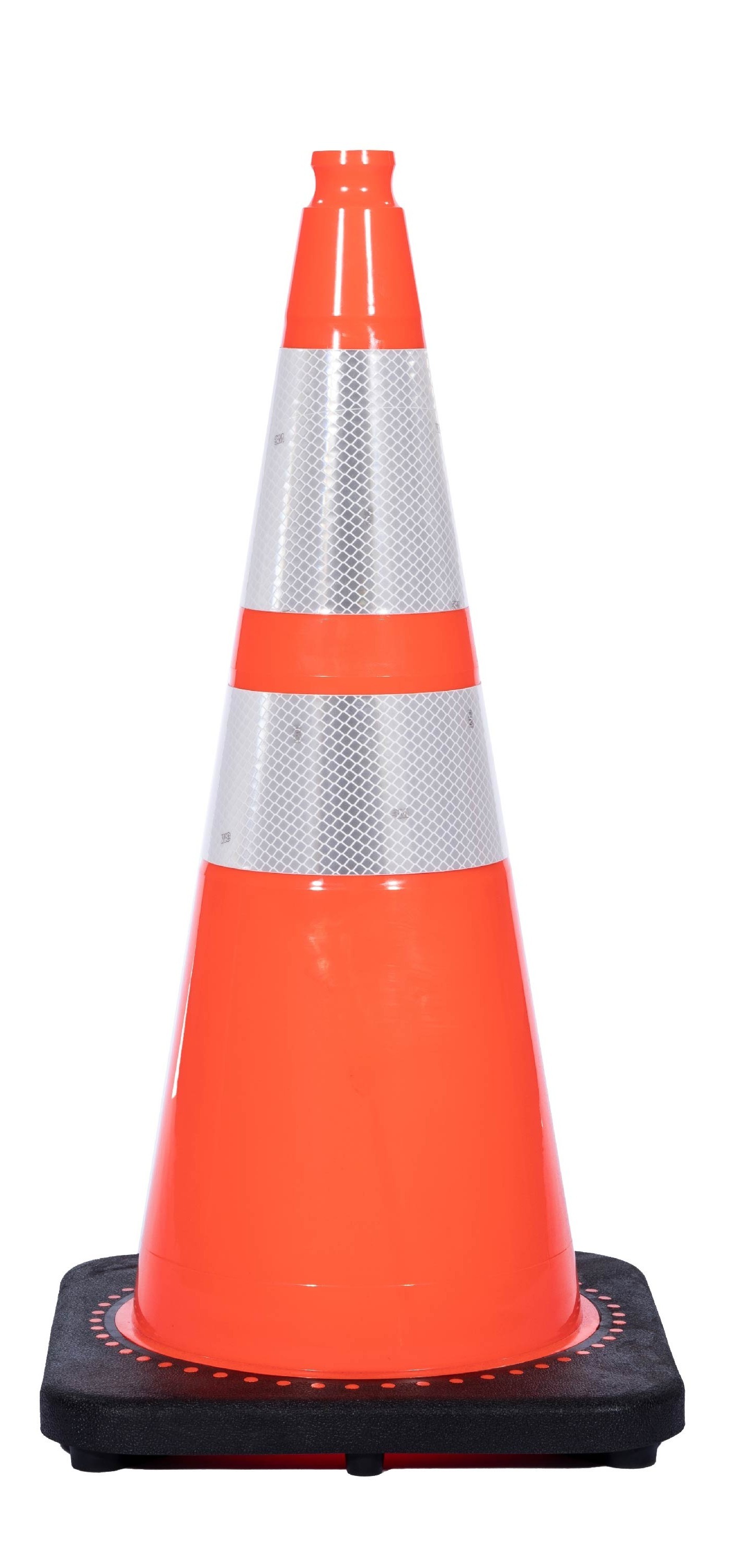 28" Orange, Black Base Traffic Cone with 6"& 4" Collars