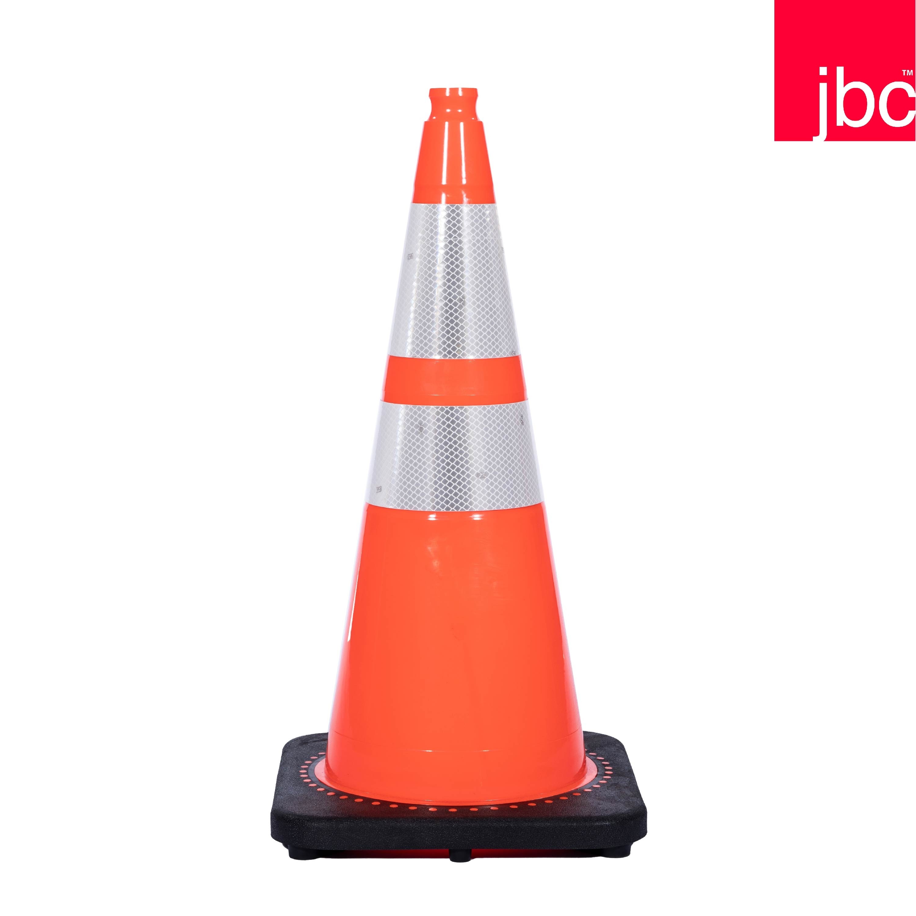  28" Orange, Black Base Traffic Cone with 6"& 4" Collars