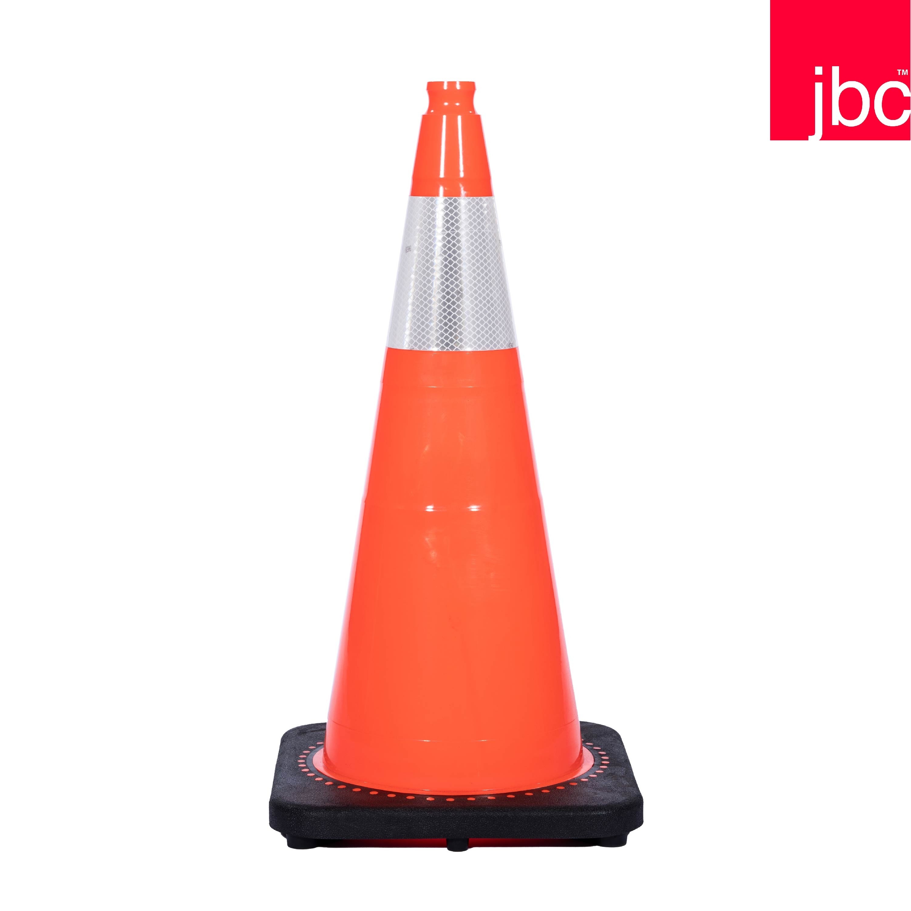 28" Orange, Black Base JBC Traffic Cones with 6" collar