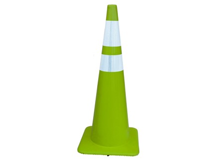 36" Lime Green Traffic Cones with Reflective Collars
