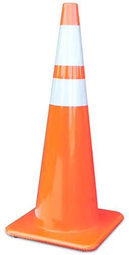 36" Solid Orange Traffic Cones with Reflective Collars