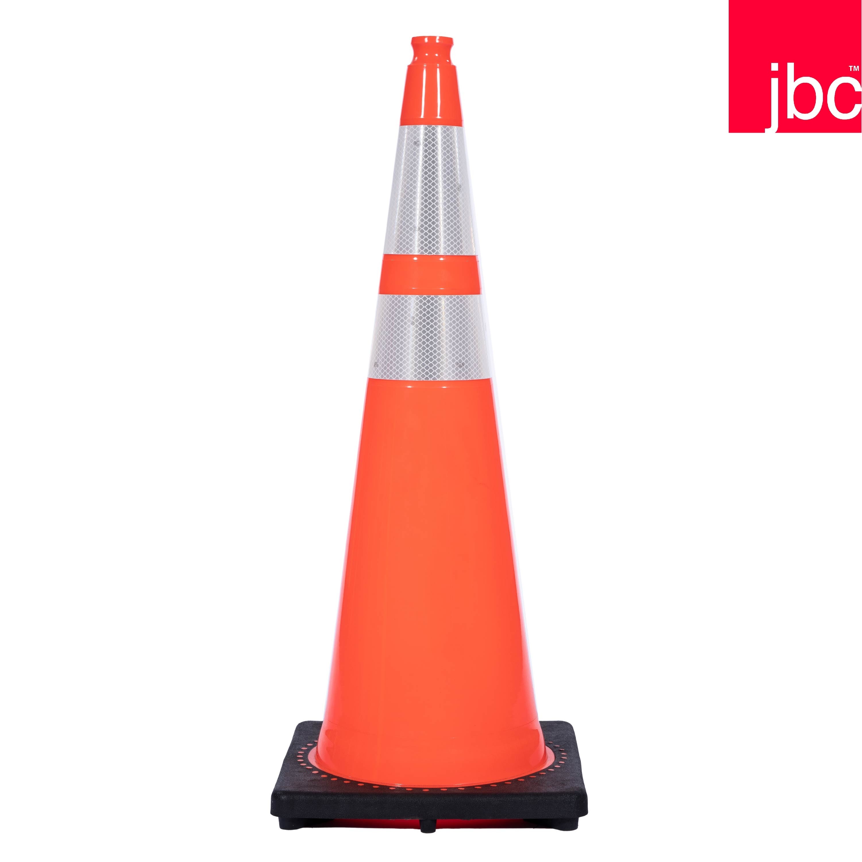 36" Solid Orange, Black Base Traffic Cones with 6"& 4" Collars