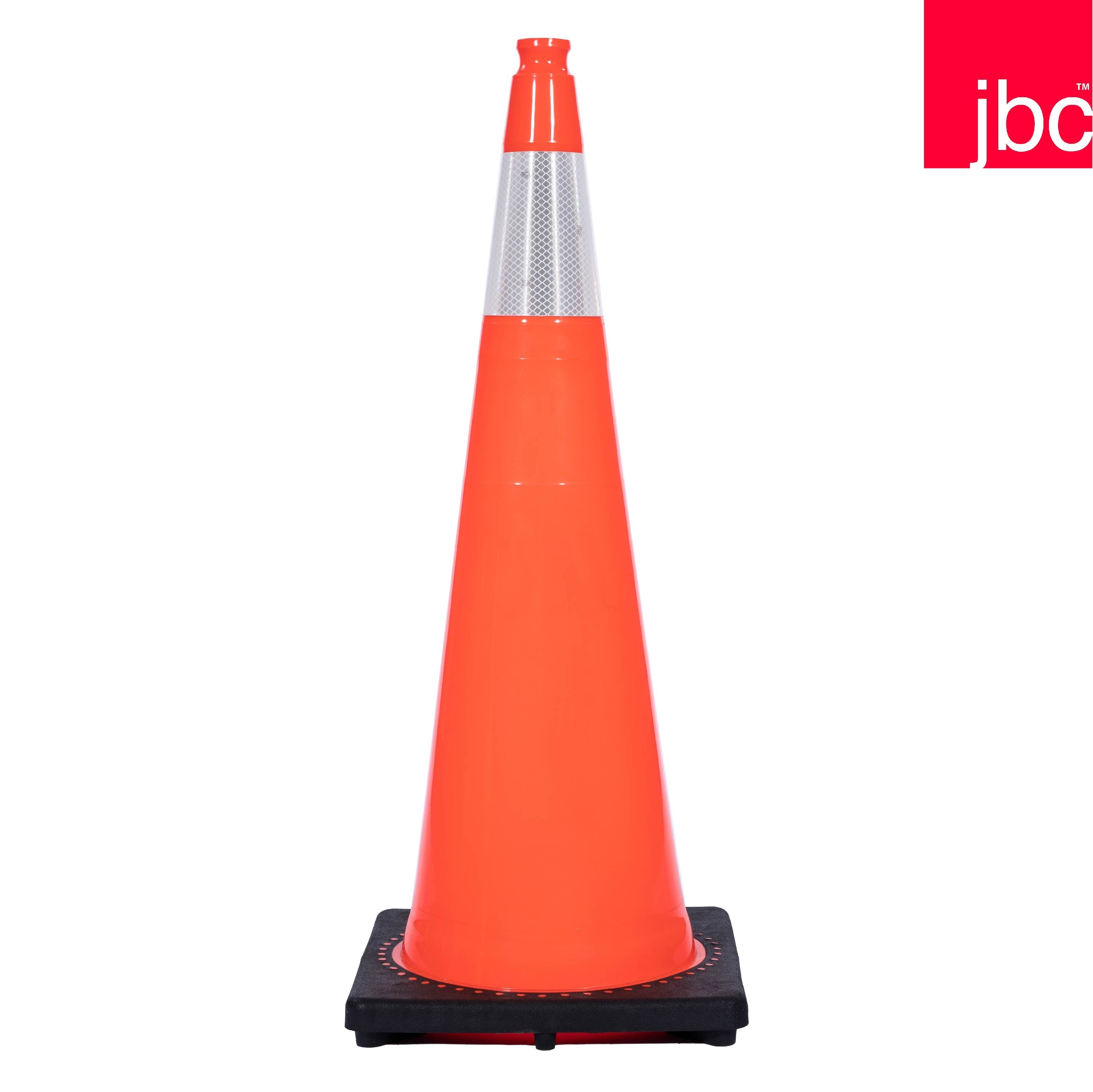 36" Solid Orange, Black Base Traffic Cones with 6" Collar