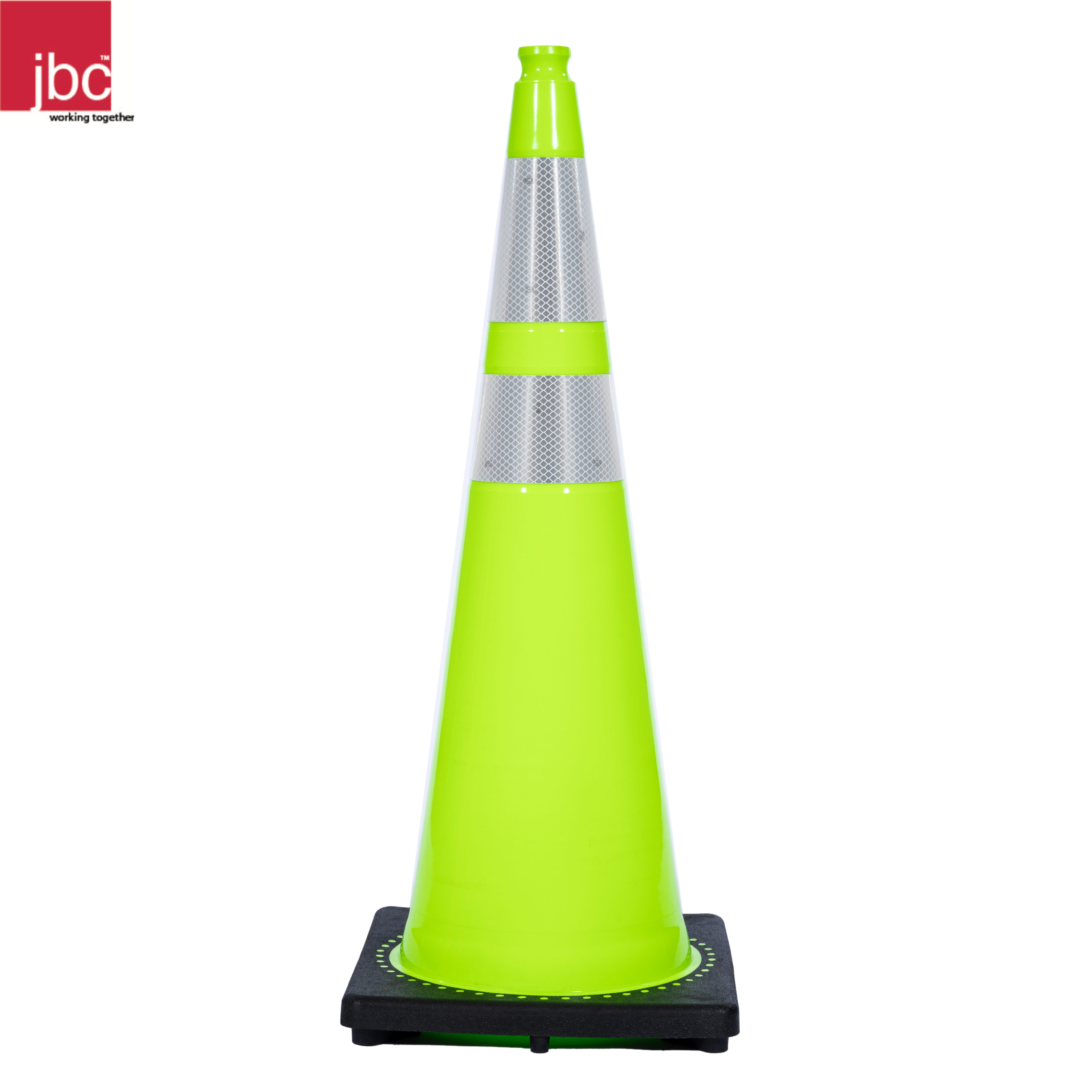 36" Lime green JBC traffic cone with reflective collars