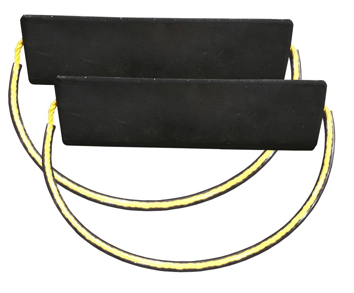 Aircraft Wheel Chocks- 24"W x 7"D x 5.5"H With Vinyl Tubing over Yellow Rope Handle