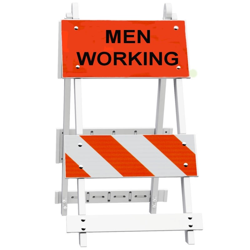 Fibercade type II barricade with MEN WORKING legend