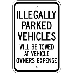 G-1165 ILLEGALLY PARKED VEHICLES WILL BE TOWED