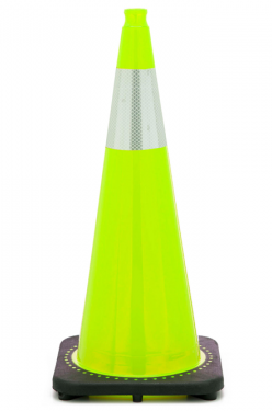 36" Lime, Black Base Safety Cones with 6" Collar