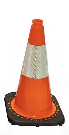 18" Solid Orange, Black Base Traffic Cone with 6" Collar