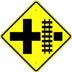 W10-2 High Intensity Cross Road with Track Sign