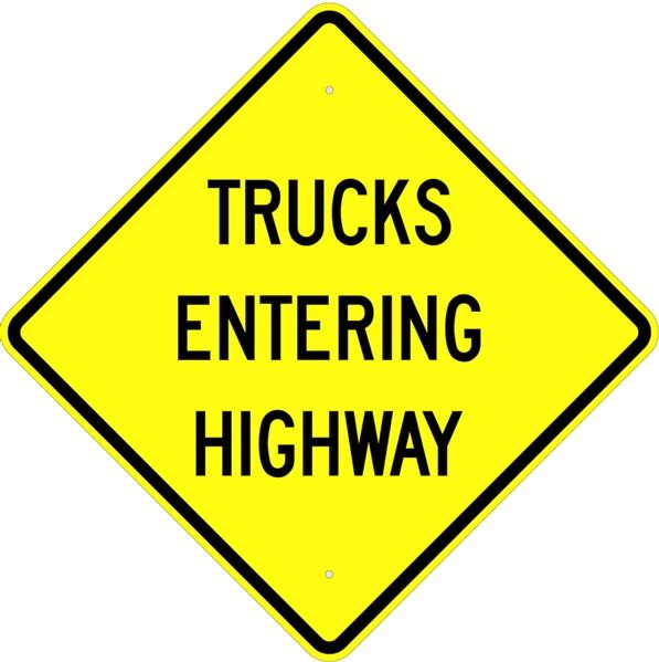 W16-3 Trucks Entering Highway Sign