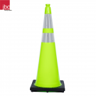 36" Lime, Black Base Safety Cones with Collars
