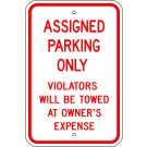 Assigned Parking Only violators will be towed Sign